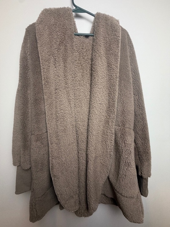 Coco + Carmen Jackets & Blazers - Coco & Carmel Taupe Hooded Teddy Fleece Cardigan Jacket L/XL
